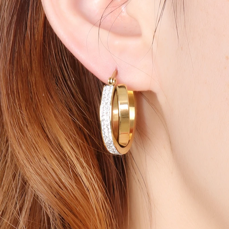 

Kalen Wholesale CC Zircon Earrings Stainless Steel Earrings Gold Plated 316l Hoop Earring Cubic Zircon Jewelry Fashion Women