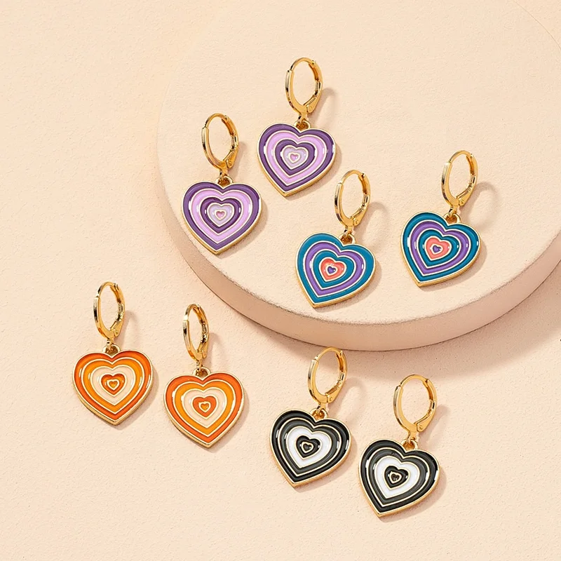 

Vintage Y2k Jewelry Enamel Colorful Multi-layer Heart Flower Charm Beauty Drop Huggie Earring For Women Jewelry Street