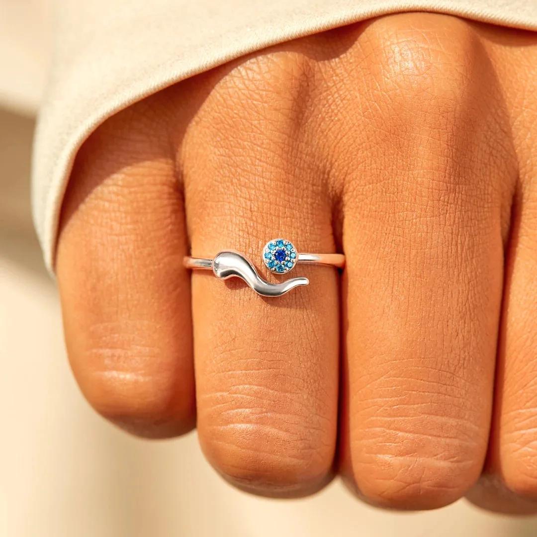 

Fashion Jewelry Evil Eyes Microinlay Blue Cz Adjustable Ring Colorful Cubic Zirconia Blue Turkish Eye Open Ring For Woman