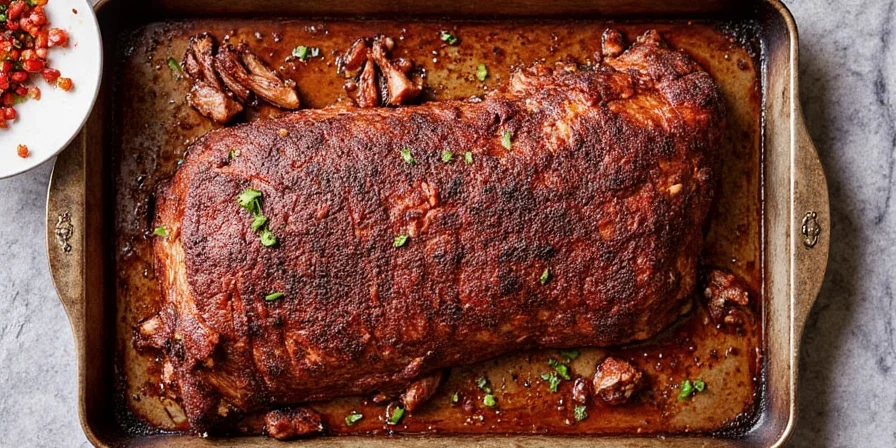 Inserting a meat thermometer into brisket