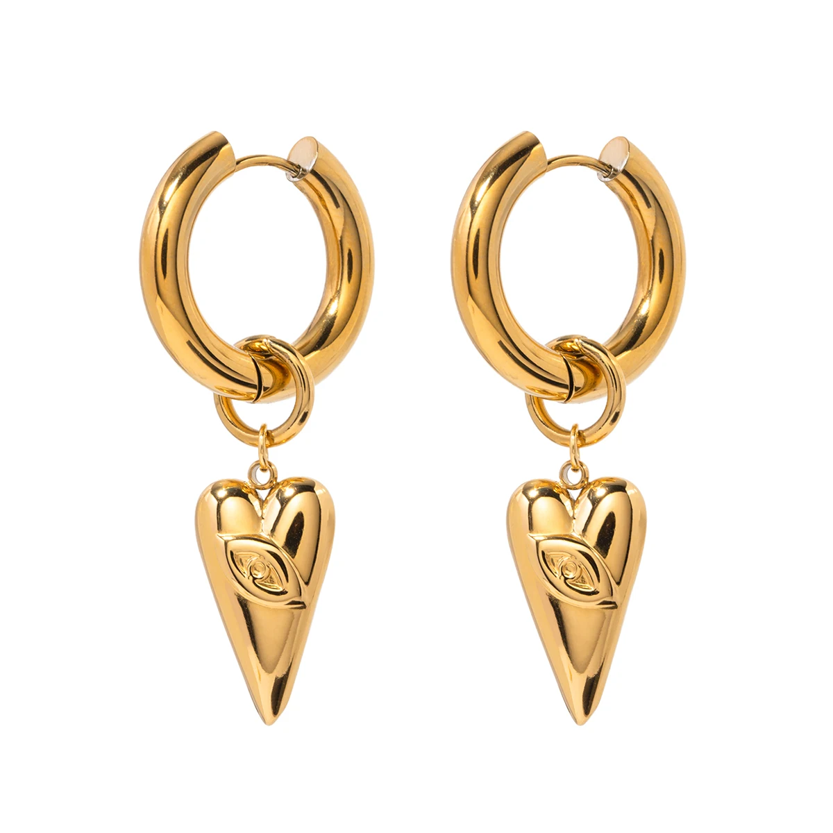 

J&D Jewelry 18K Gold Plated Stainless Steel Smooth Devil Evil Eyes Heart Hoop Earrings for Women