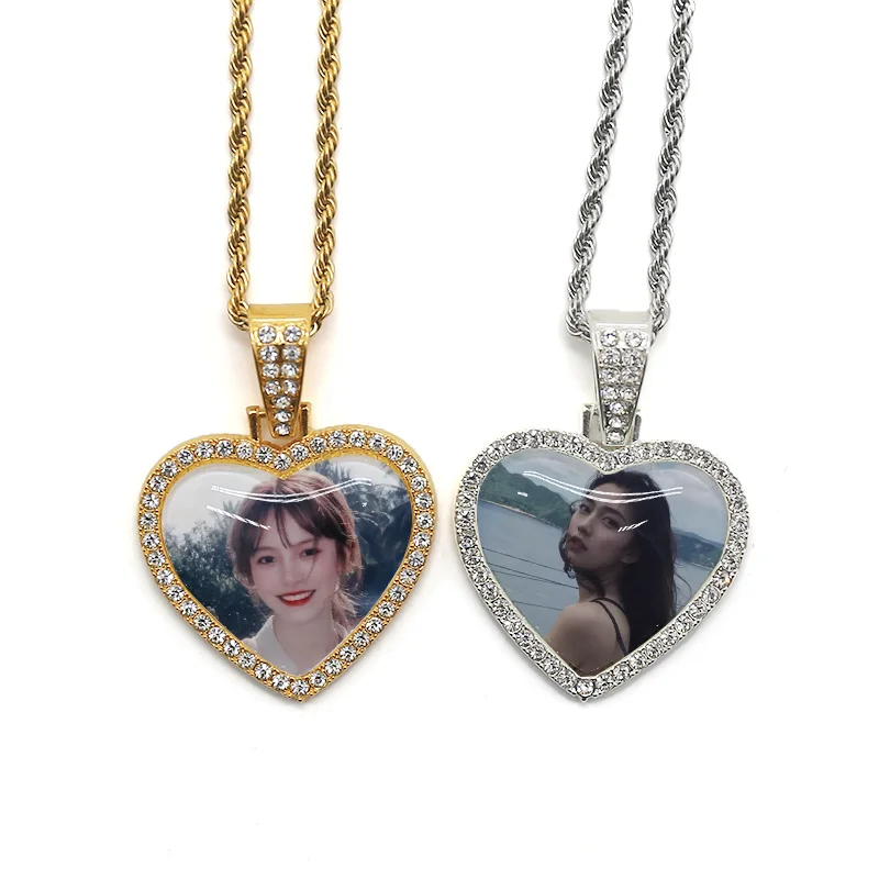 

SL-26 Sublimation Necklace Heart Necklace Hip Hop Jewelry Sublimation Necklace Blanks Customized Photo, Silver gold