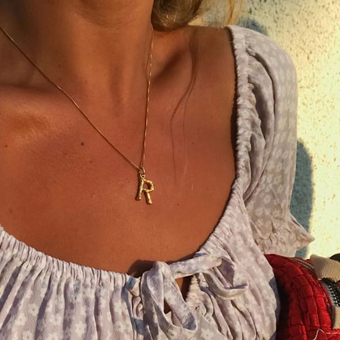 

Dainty 18K Gold Plated Stainless Steel Bamboo Letter Pendant Necklace Initial Famous Brand Designer Alphabet Necklaces for Women