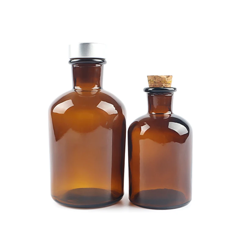 

Small mouth Apothecary 125ml 250ml amber glass laboratory pharmacy storage bottle with cork