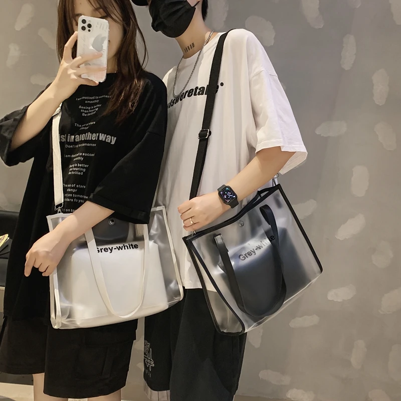 

Latest 2 In 1 Semi Clear Fashion Purse Beach Tote Pack Pvc Handbags Large Work Shoulder Crossbody Bag With Interior Pouch