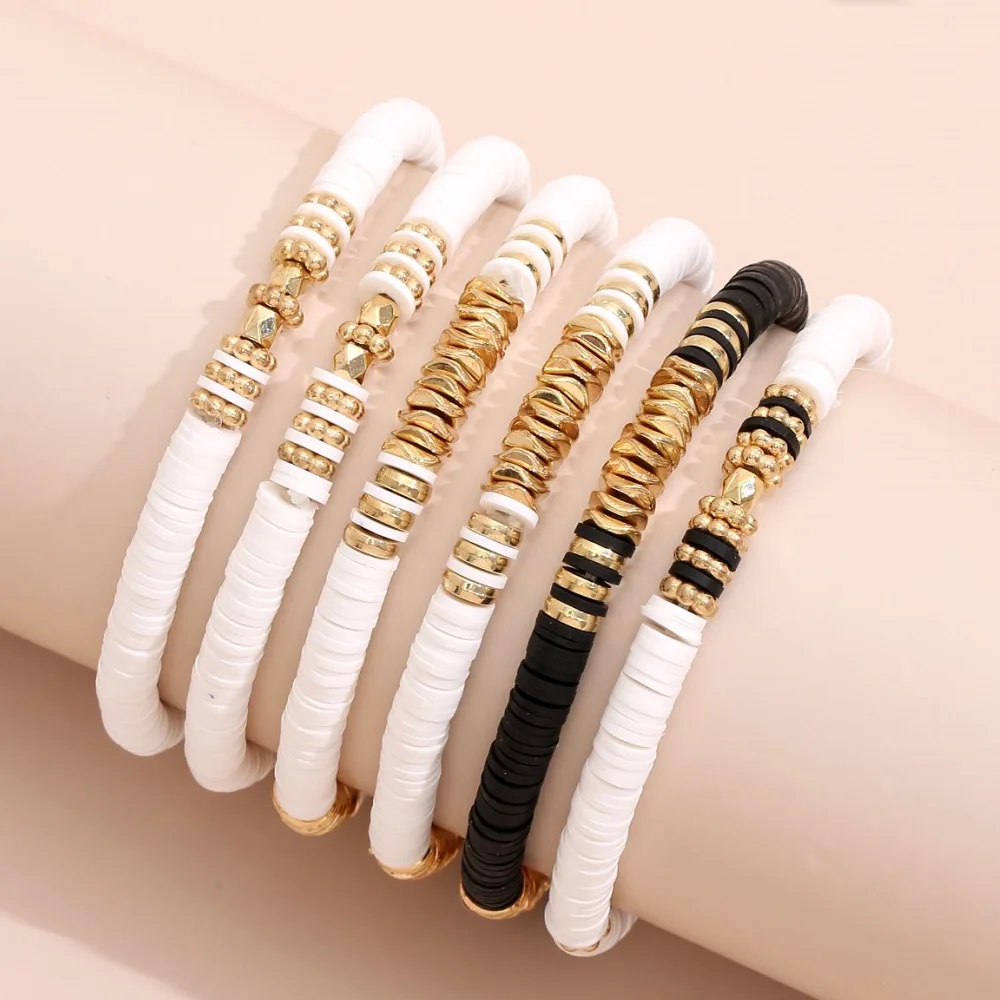 

Ethnic style bohemian bracelet, simple and simple multi-layer soft ceramic string piece 6mm elastic bracelet stacking, 6 colors