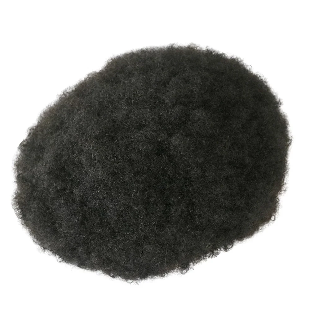 

Natrual Hair 6mm Afro Curly Human Hair Thin Skin Toupee For Men Full Pu Men Toupee Replacement System Toupee