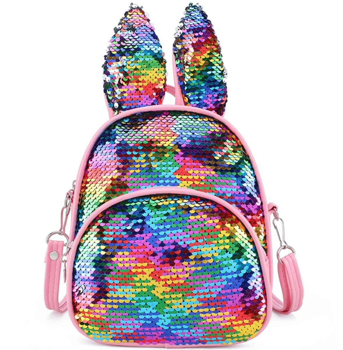 

Wholesale New Fashion Personality Sequined Bunny Ears Backpack Girls Bag Colorful All-match Travel Backpack for Kids, Same as main picture