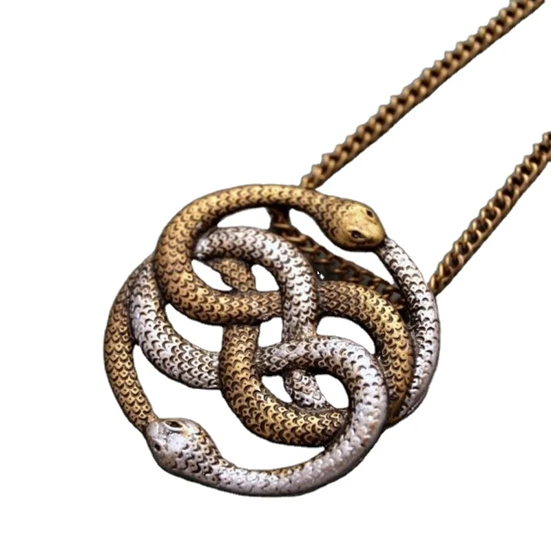 Viking Jewelry Personality Medusa Double Snake Intertwined Pendant Necklace