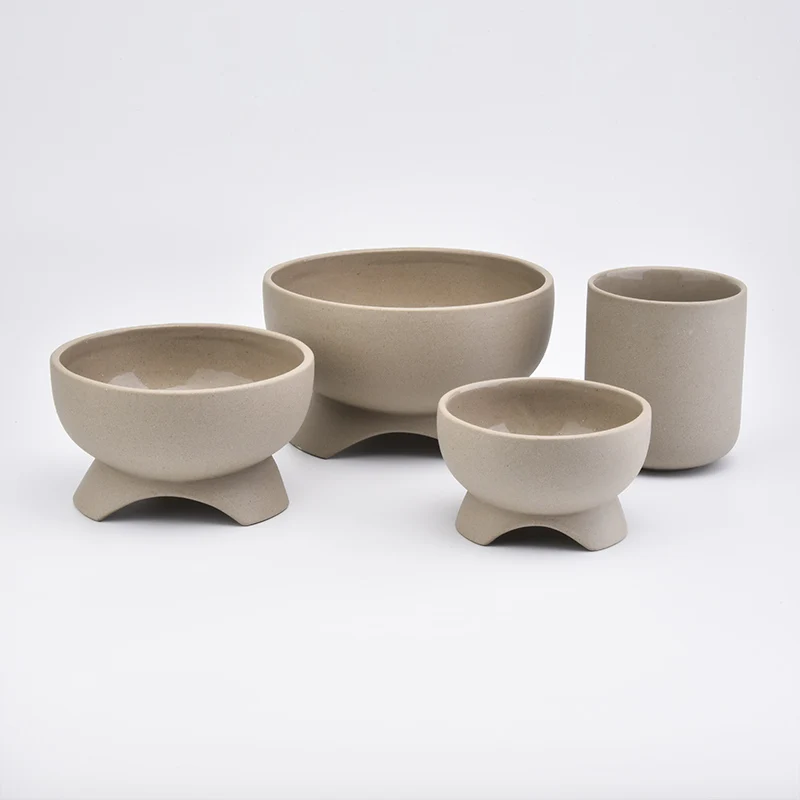 Large Footed Sandy Ceramic Candle Holder Home Decoration Centerpieces