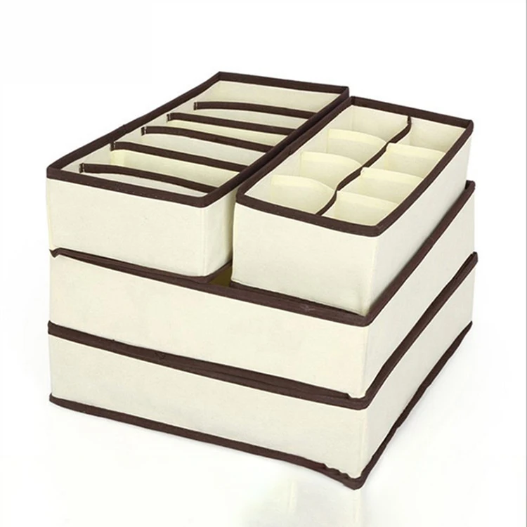 

Four-Piece Non-Woven Beige Underwear Storage Box Bra And Socks Storage Box