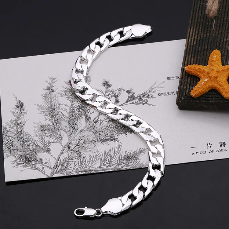 

Luxury Fashion Men 925 Silver Plated Bracelet Jewelry Male Trendy Chain Bracelet