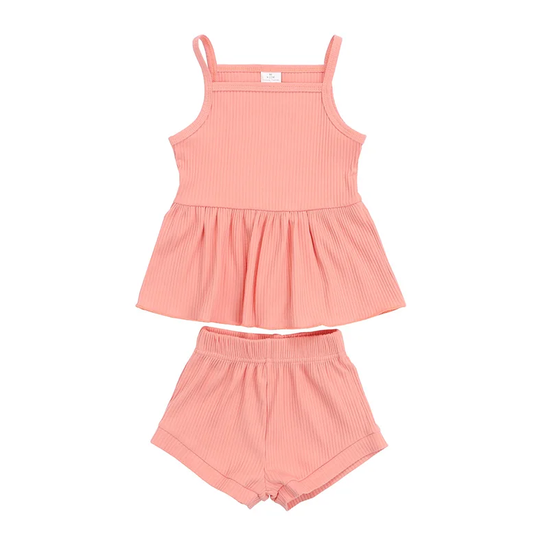 
Sleeveless baby clothes sets summer kid clothing outfits boutique toddle clothes ribbed girls sets 