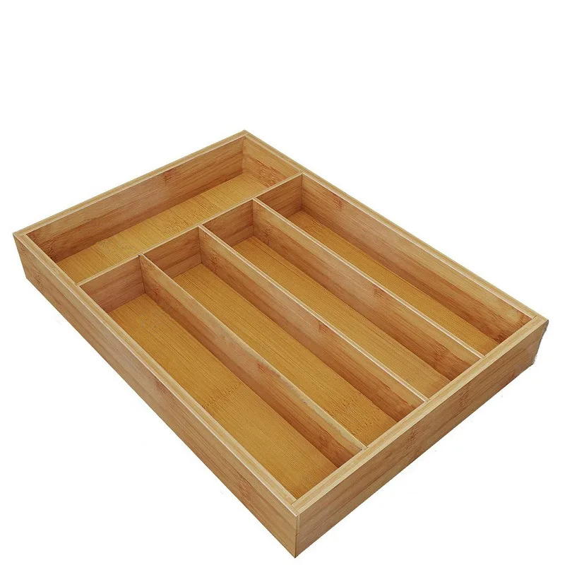 

Hot Popular Bamboo Container Medium 100% Bamboo Utensil Cutlery Flatware Silverware Storage Organizer Drawer Tray, Natural bamboo color