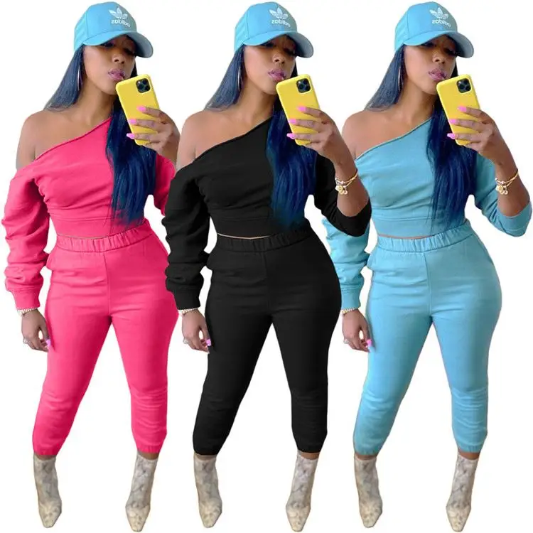 

W8726 casual outfits women sweat track suits strapless two piece pant set