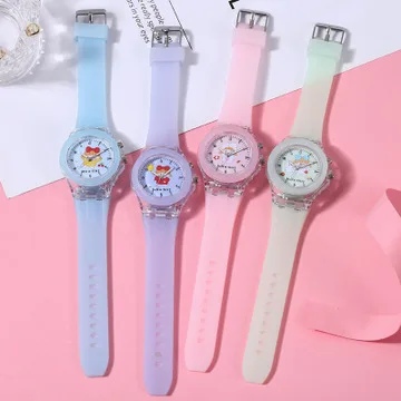 

Fashion childrean gift quartz silicone led cartoon band luminous lighter girls watch