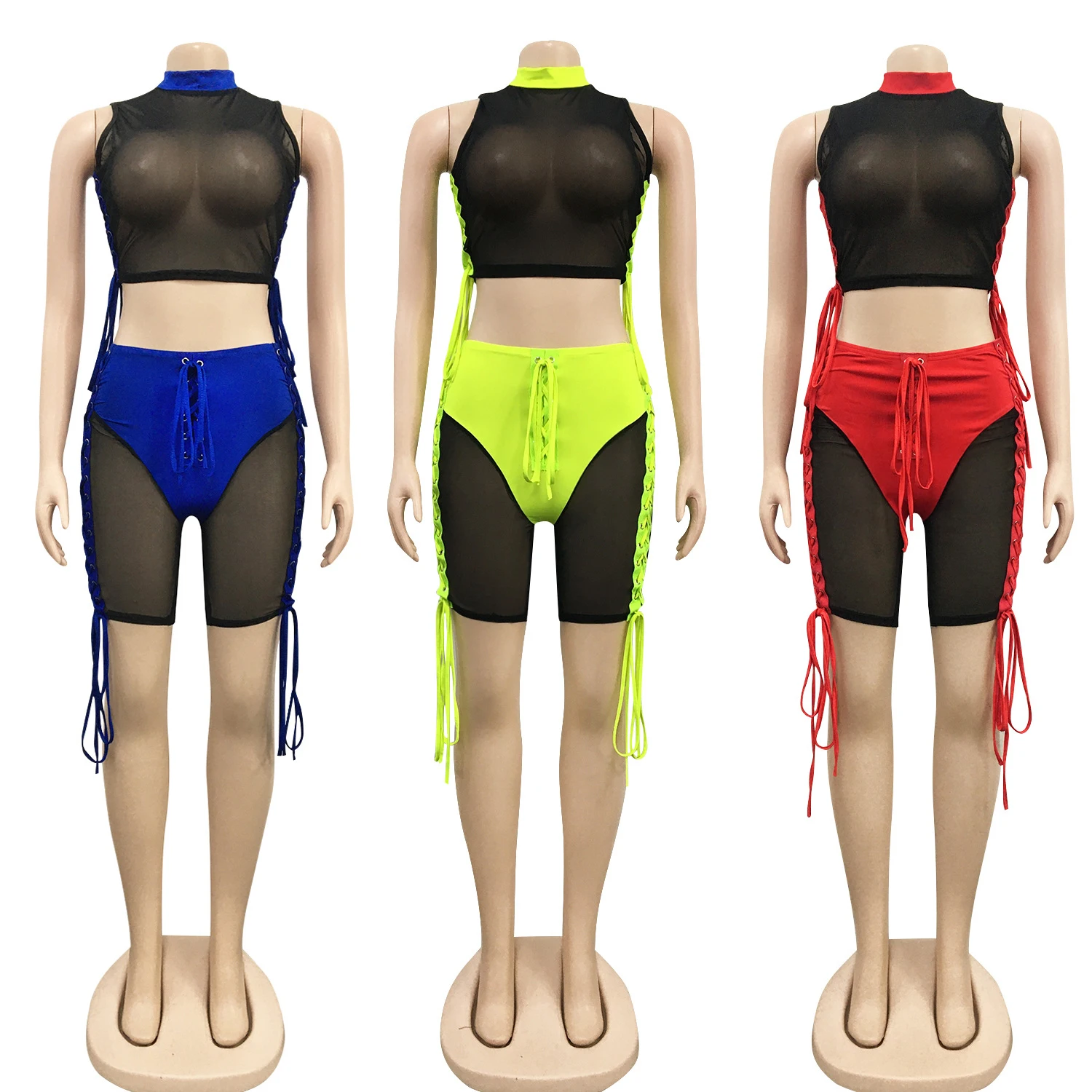 

spring 2021 Nightclub perspective set, ribbon strap mesh two-piece set women's clothing