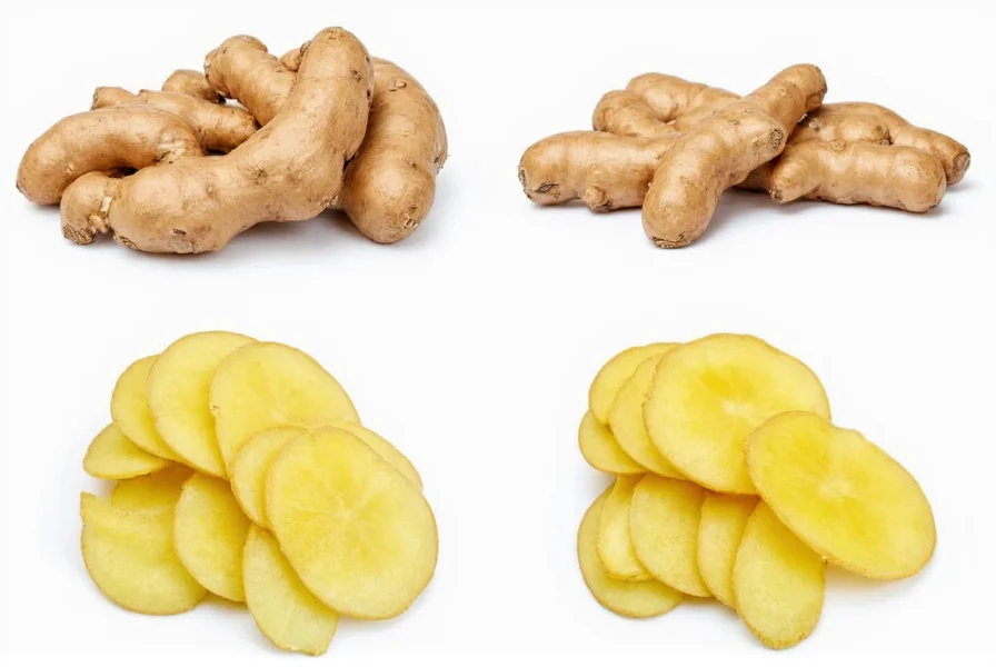 Comparison of fresh ginger root from Costco next to conventional grocery store ginger showing size and quality differences
