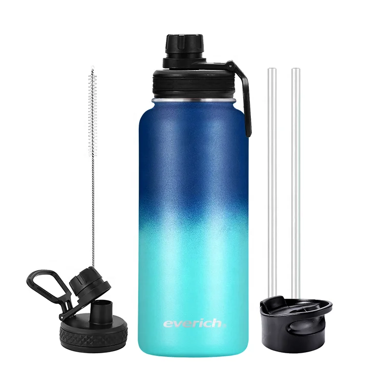 

Sport Bottle with New Wide Handle Straw Lid, Wide Mouth Vacuum Insulated 18/8 Stainless Steel sports water bottle 32oz, Gradient