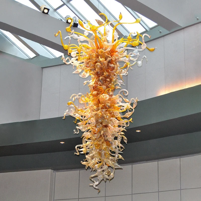 

Modern Large Yellow Chandeliers Pretty Murano Glass Art Decorative LED Hanging Pendant Lights Home Hotel Staircase