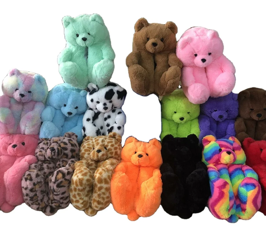 

Factory made wholesale shoes slippers 2021 cheap winter plush teddy bear slippers indoor fur teddy bear plush slippers for girls, 7 colors