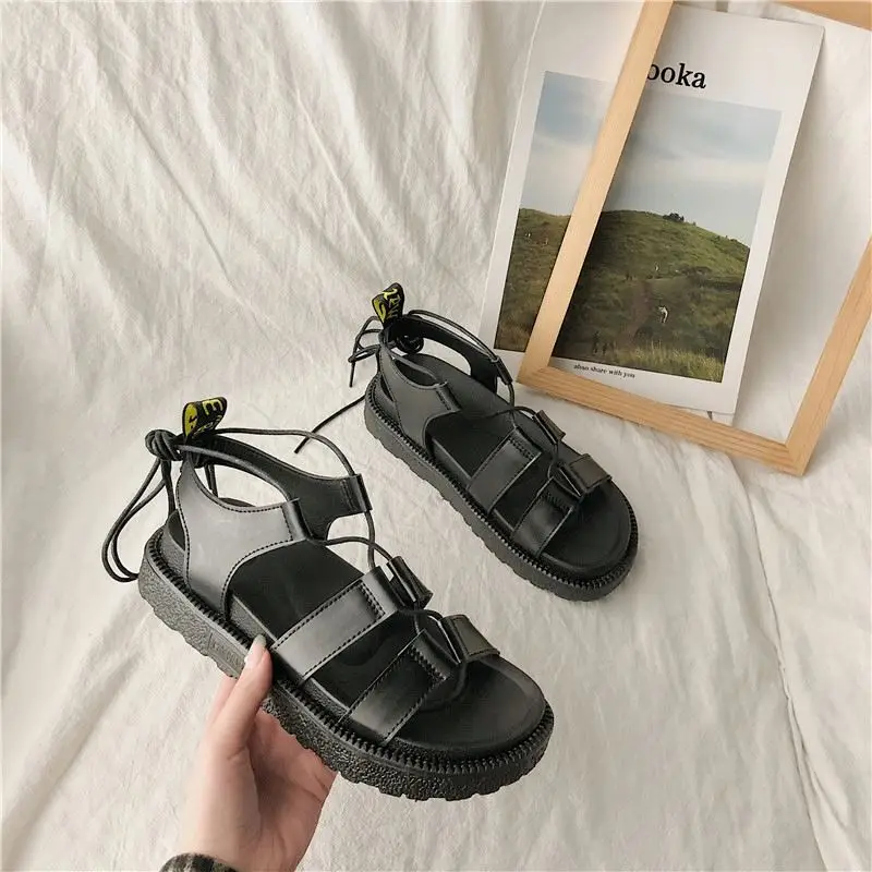 

BUSY Girl AL5331 Shoes up Chunky Sandals Women Designer Sandals Women Famous Brands Sandals Low Price Lace Black Summer PU