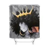 

African Afro Woman Decoration Shower Curtain Polyester Fabric 72x72 Girl with Crown Waterproof Bathroom Bath Curtains Grey