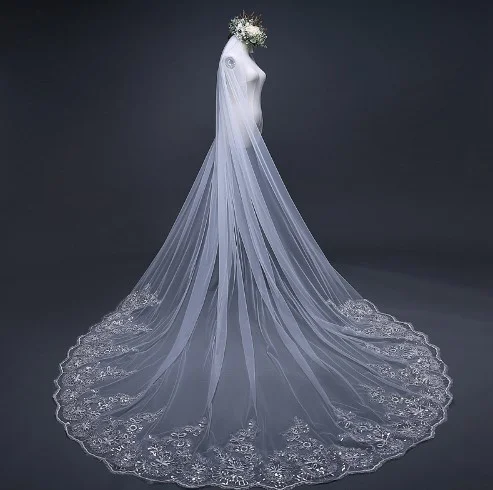 

Cathedral Wedding Veils Long Lace Edge Comb Accessories Bridal Veil