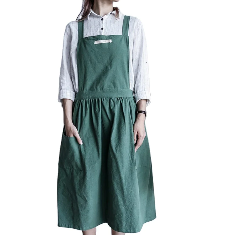 

Solid Color Cotton Cupcake Apron with Shoulder Strap with 2 Side Pockets Garden Apron with Tool Pocket, Multicolors for option