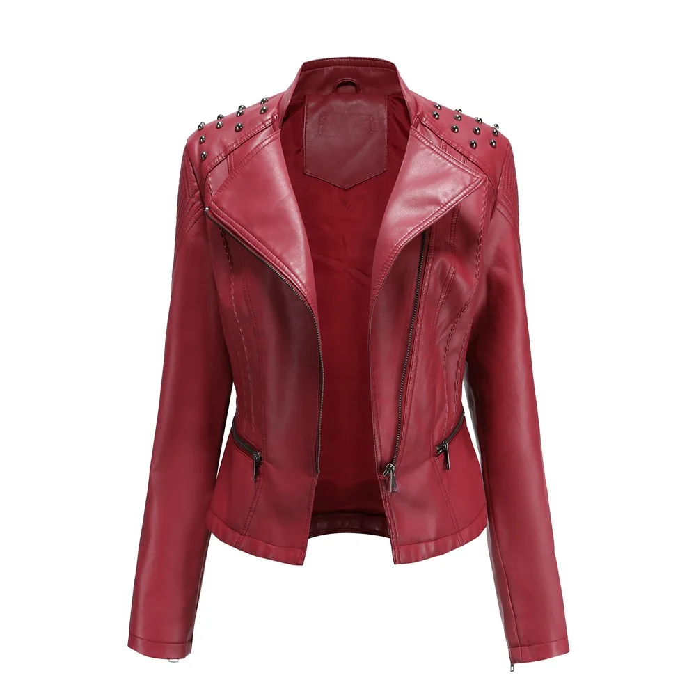 

OEM ODM Custom Logo Fashion Casual Women Solid Zippers Stand Collar Moto Biker PU Leather Jacket For Ladies, Balck gray,brown,pink,red