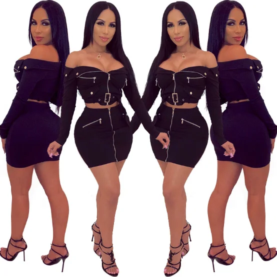 

Women summer party dress two piece outfits crop top and mini skirt set