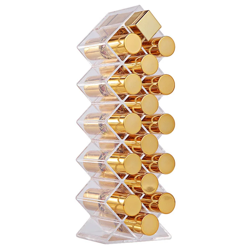 

New Arrival Fish Type 16 Slots Stackable Clear Acrylic Lipstick Organizer Display Stand Storage Holder Rack