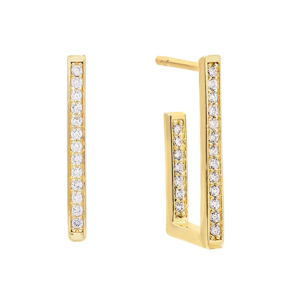 

925 Sterling Silver 18k Gold Plated rectangular Hoop earrings With Cubic Zircon For Woman