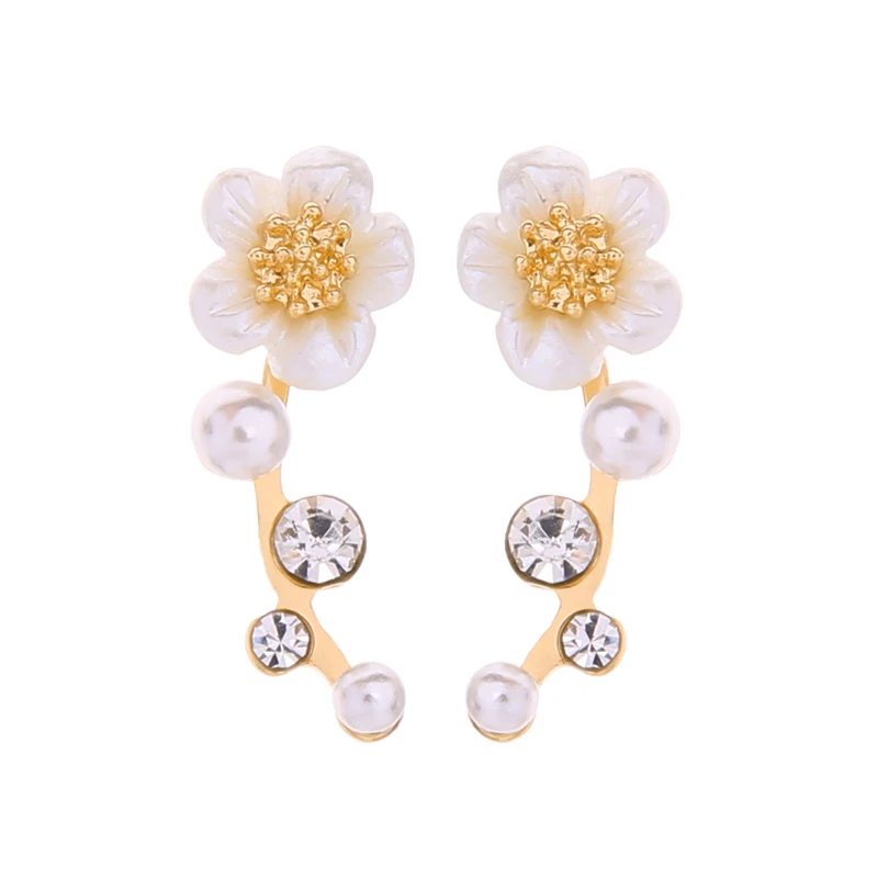 

de98003 Acrylic Flower Pearl Charm Boho Cute Small Wedding Earring For Girls Gift, Gold