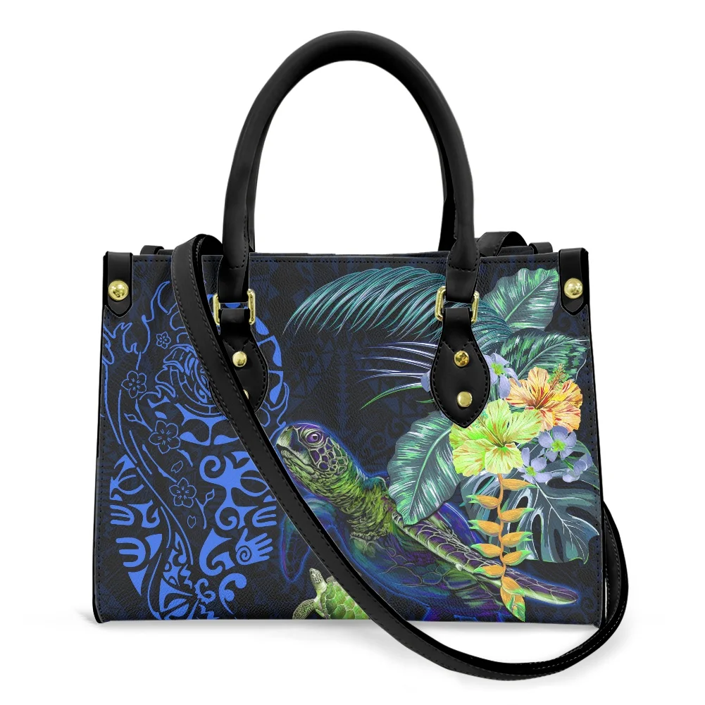 

Womens Handbag Fashion Hawaiian Real Turtle Hibiscus Monstera Black Women Bags Handbag Luxury for Women Leather Ladies, Accept custom made