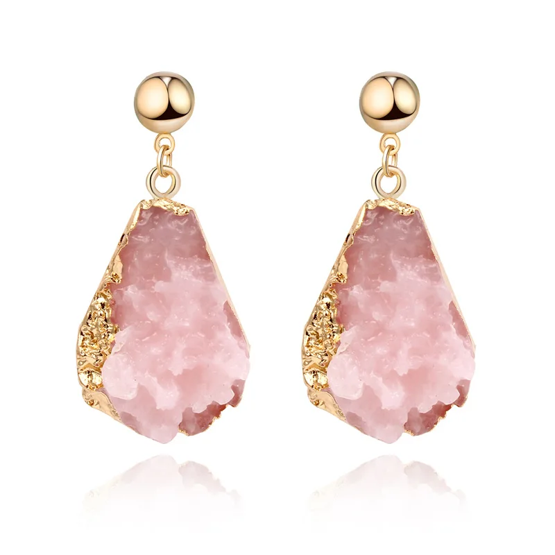 

Pink Imitation Natural Stone Drop Earrings Women Vintage Geometry Resin Dangle Earrings (SK1064), As picture