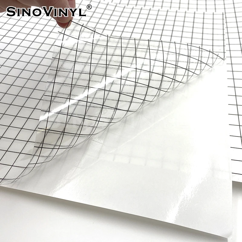 12x60" 30.5x152CM PET Self Adhesive Transparent Black Grids Sticker Roll Transfer Film Application Vinyl Film