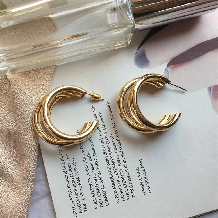 

Hot Ins C Shape Gold And Silver Plated Half Hoop Earrings Triple Hoop Earrings, Picture