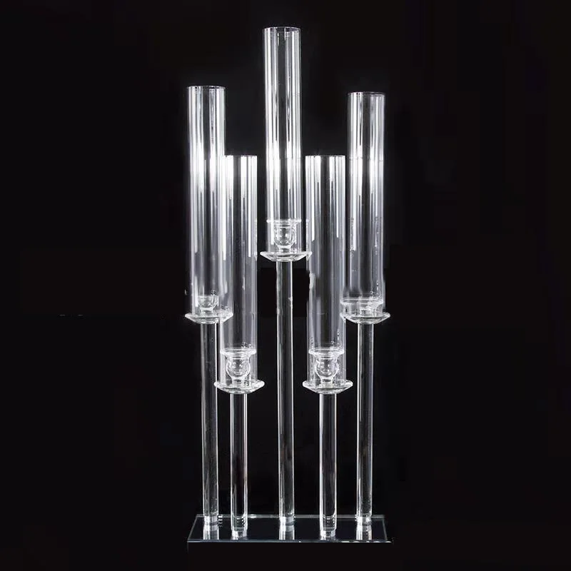 

5 arms wedding table centerpieces pilar type crystal candlestick for candles with glass tube