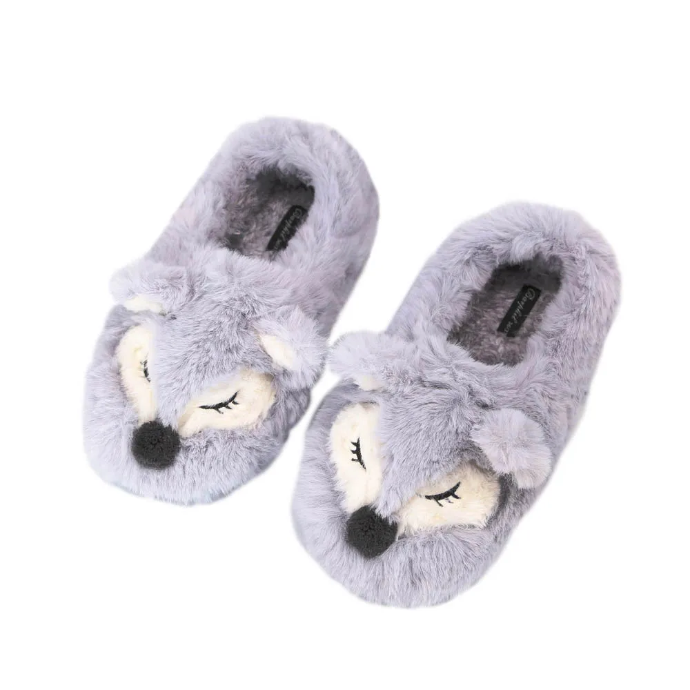 

Fashion Warm Faux Fur Cartoon Home Plush Animal Slippers Warm Winter Furry House Slippers, Purple