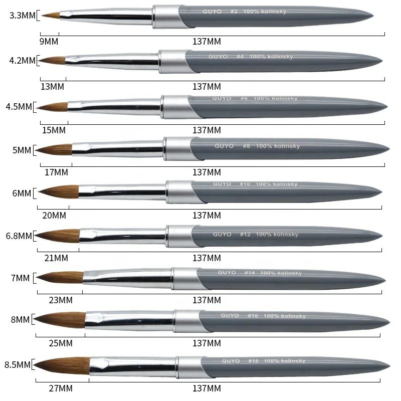 

GUYO Nail Art Tool Size 8 - 22 100% Kolinsky Sable Acrylic Nail Brush with Aluminum Handle, Customized color