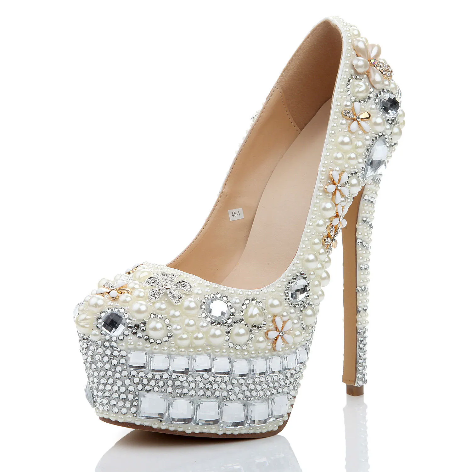 

Best new style fashions genuine leather wedding pumps shoe costly bowknot rhinestone with, White