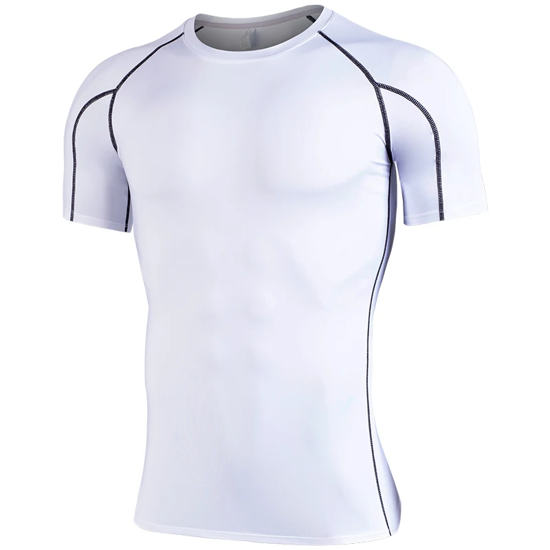 

2021 sport white men elastic gym t shirt for running