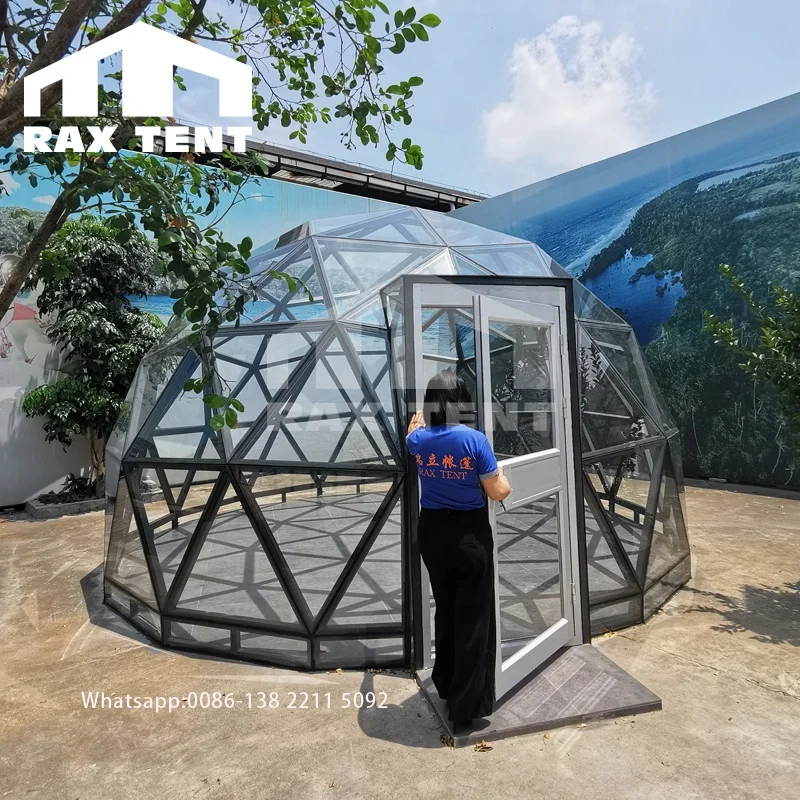 

Fully transparent 5M glass dome tent for luxury hotel tent, resort and restaurant with aluminum alloy frame and tempered glass, Transparent, can be customized