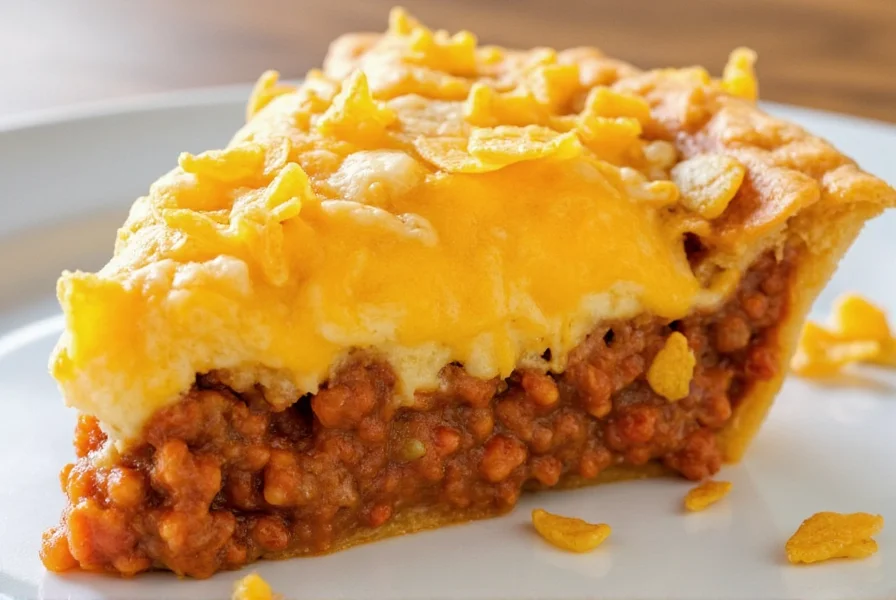 Finished Frito Chili Pie with perfect layering of thick chili, Fritos, and melted cheese