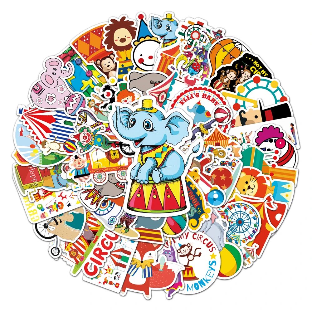 

51Pcs Factory Direct Sales Waterproof PVC Circus Sticker Die Cut Vinyl Cartoon Stickers