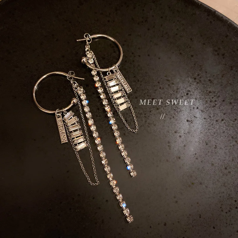 

fashion trendy claw drop rhinestone hoop earring chain unique