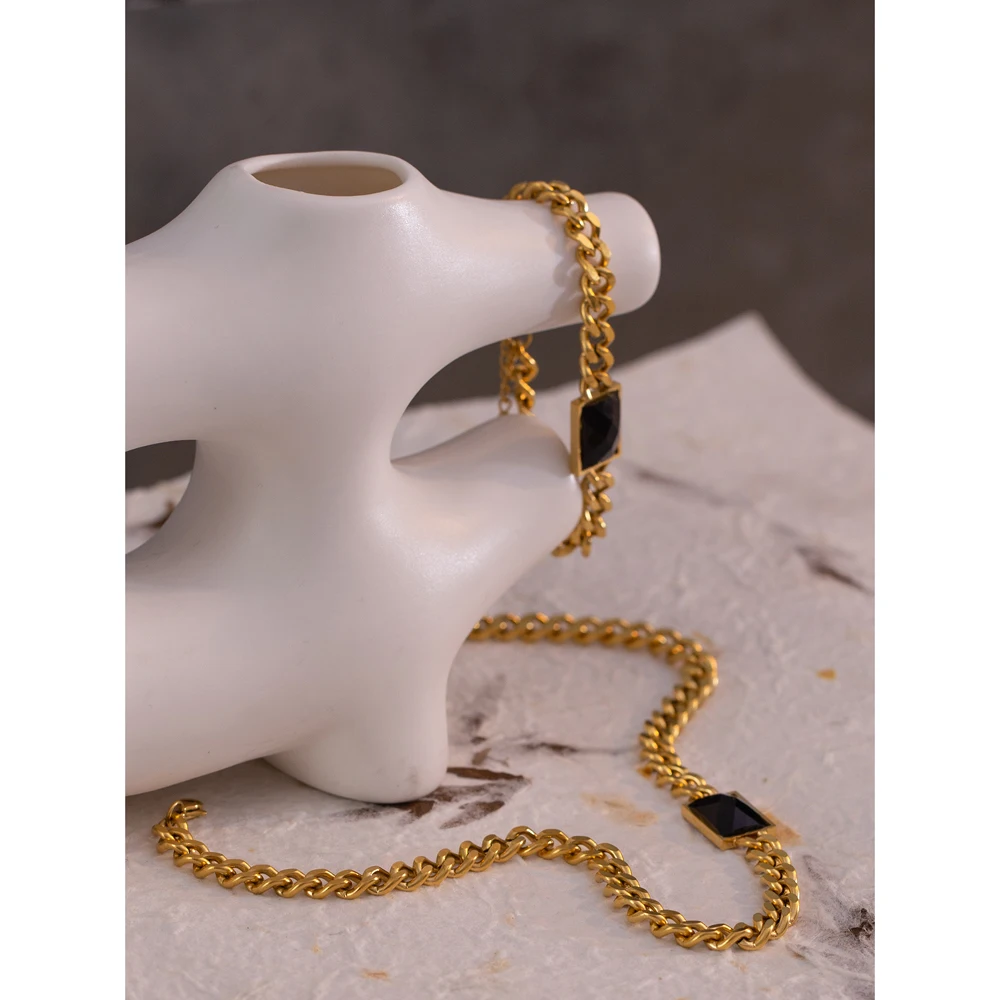

Yhpup Statement Trendy High Quality Heavy Metal Bracelet Stainless Steel Plated Real Gold Jewelry Glass Crystal Bracelet 2020, Gold silver rose gold