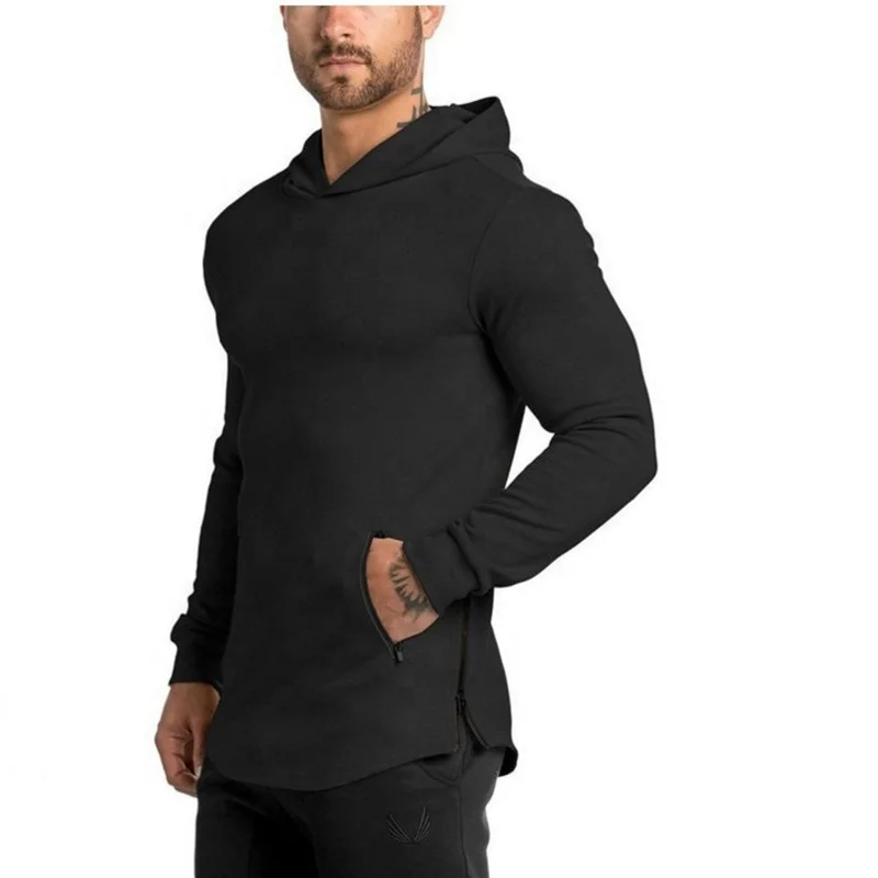 

2021 Custom Pure Color 100% Cotton Hoodies Men Fitness Coats Unisex Sweatshirt Athletic Gym Wear Workout Sports OEM Service 2pcs, As picture