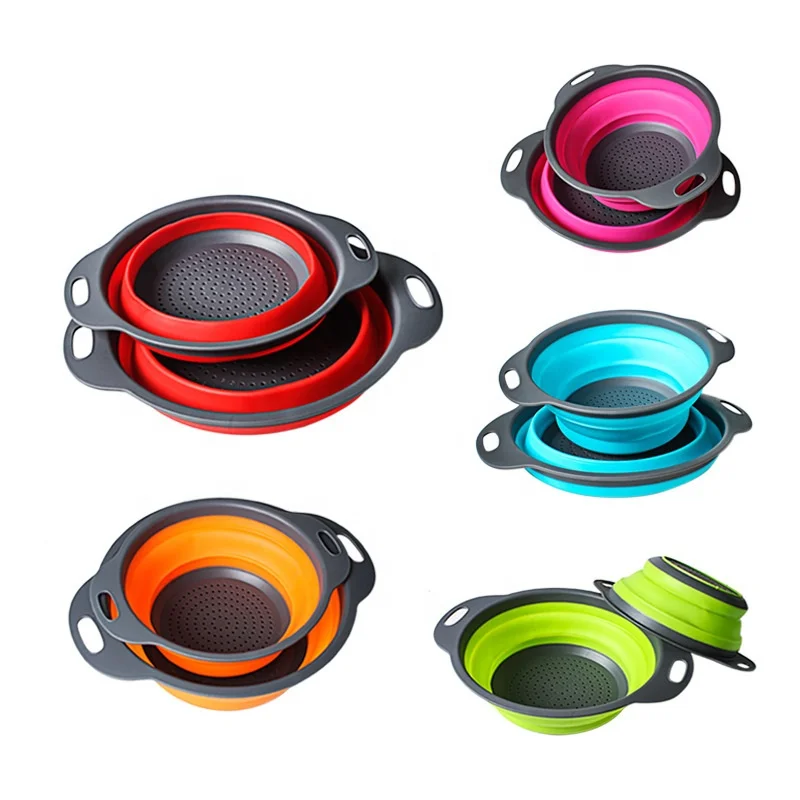 

Hot selling cheap wholesale food foldable round telescopic fruit folding basket, Red/green/orange/blue